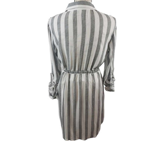 Love Notes Women's Strip Button Up Roll Tab Long Sleeve Shirt Dress - Picture 3 of 8